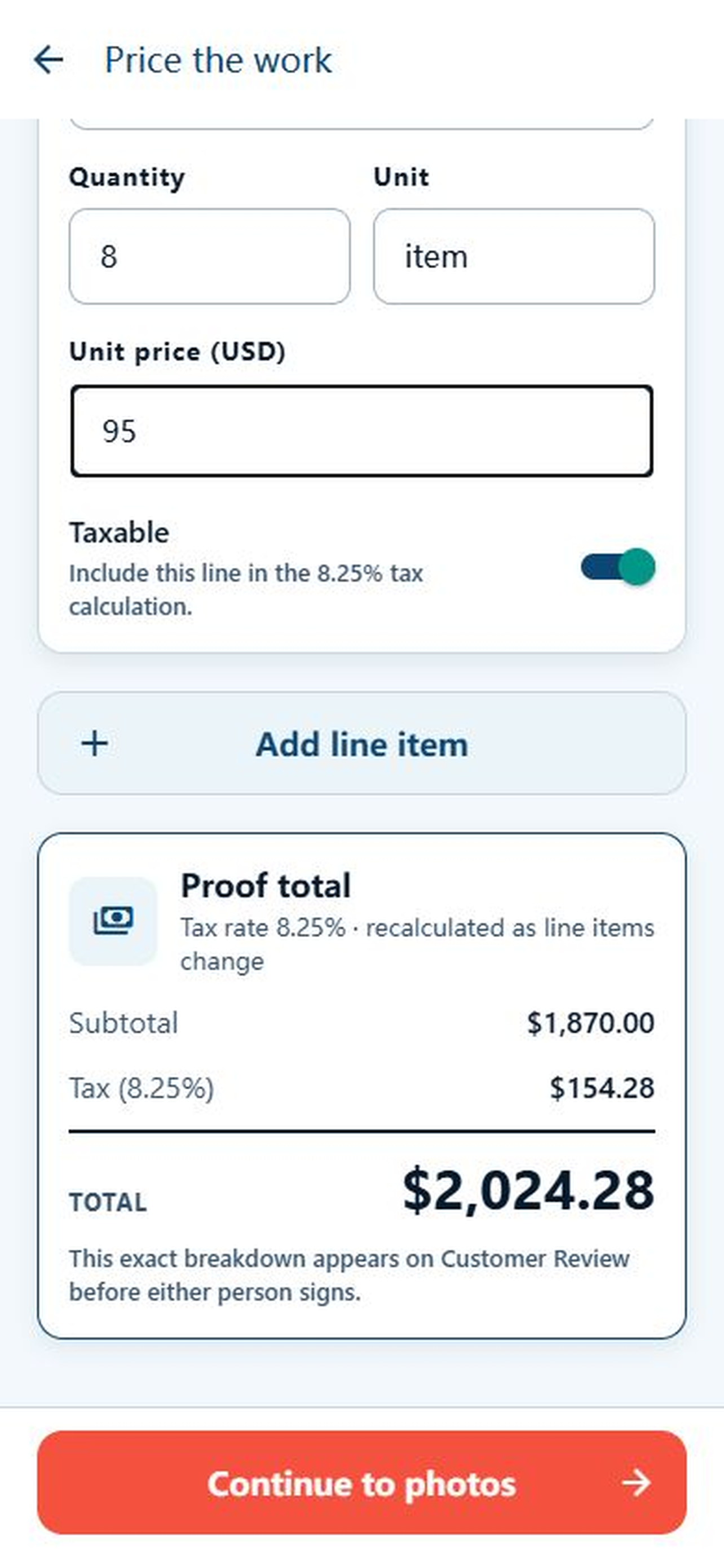 Make the price clear in Change Order Proof